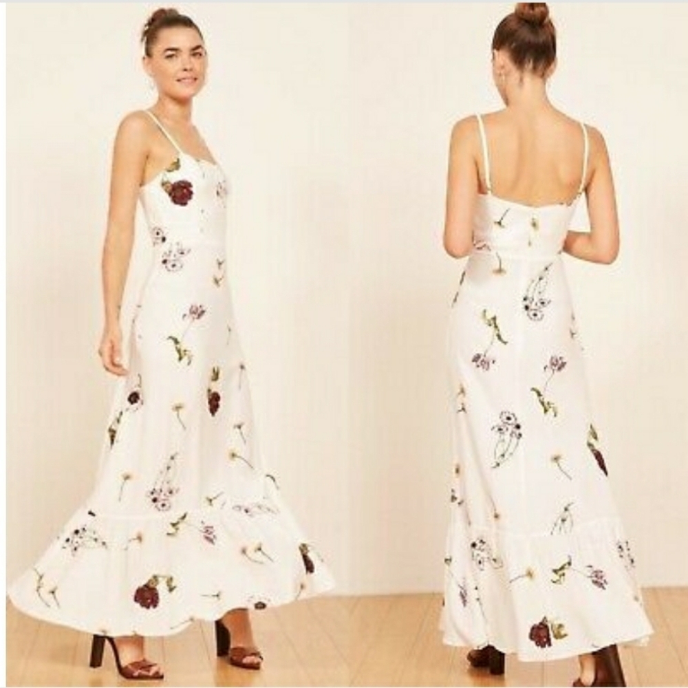 Reformation Prairie Dress White Floral 2 Long - Picture 1 of 7
